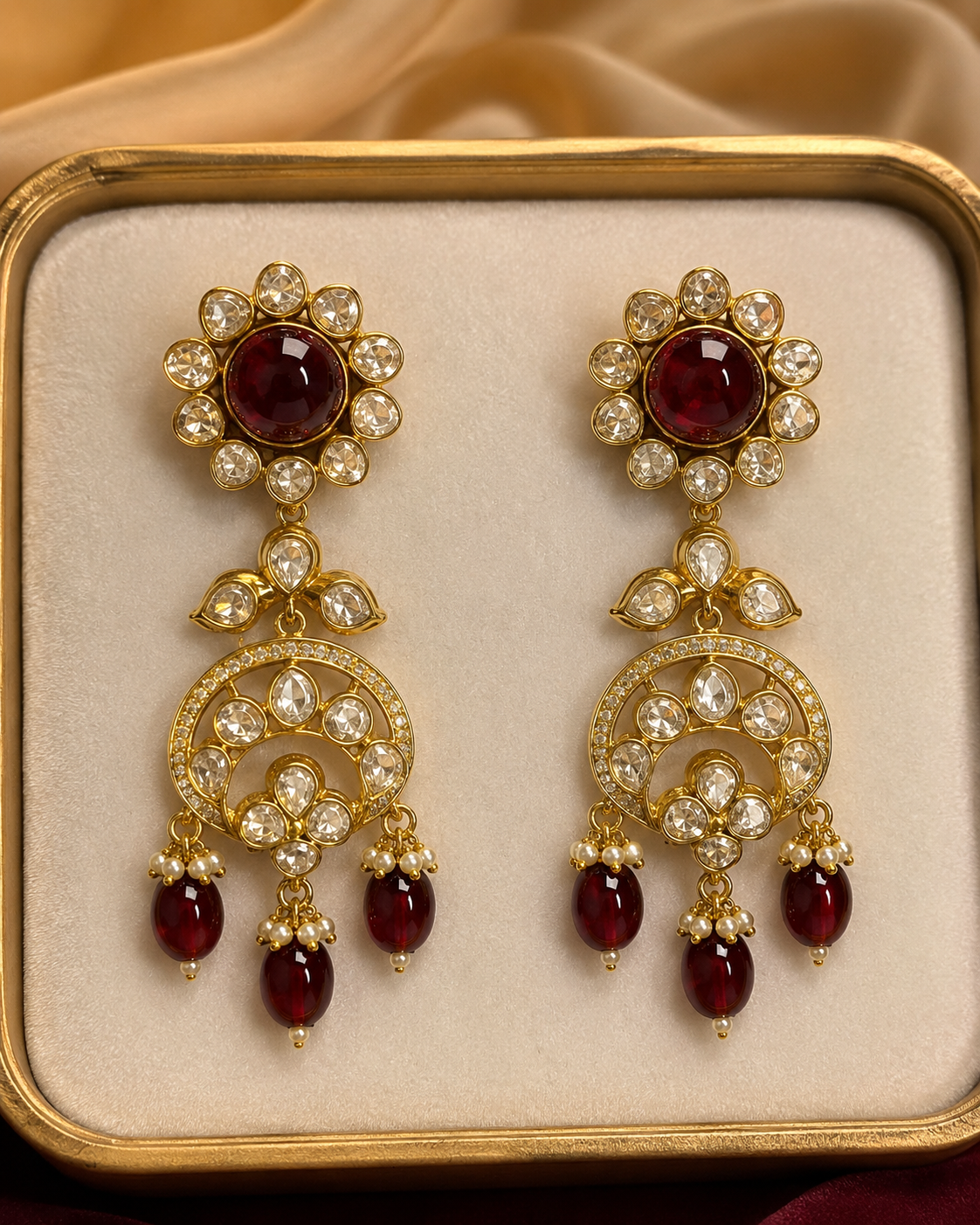 Maroon Pearl Chandbali Drop Earrings(E-2) - Image 4