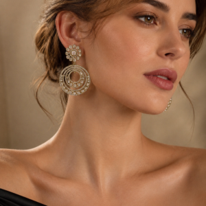 Pearl White Circular Chandbali Statement Earrings(E-3)
