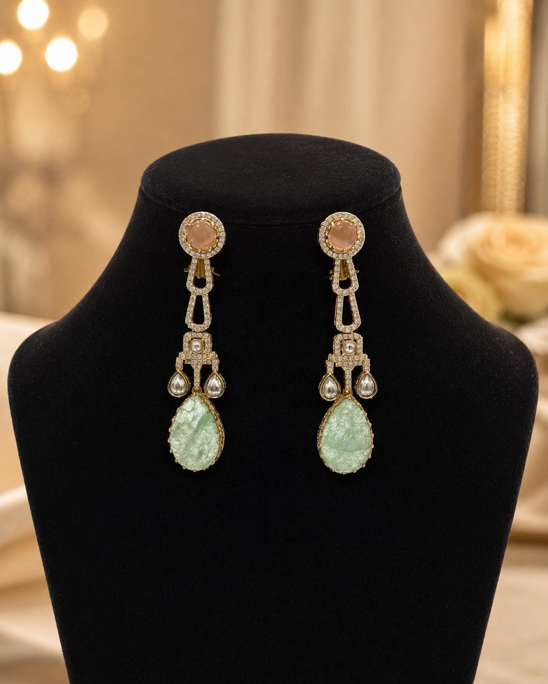 Mint Green Teardrop Designer Earrings(E-4) - Image 3
