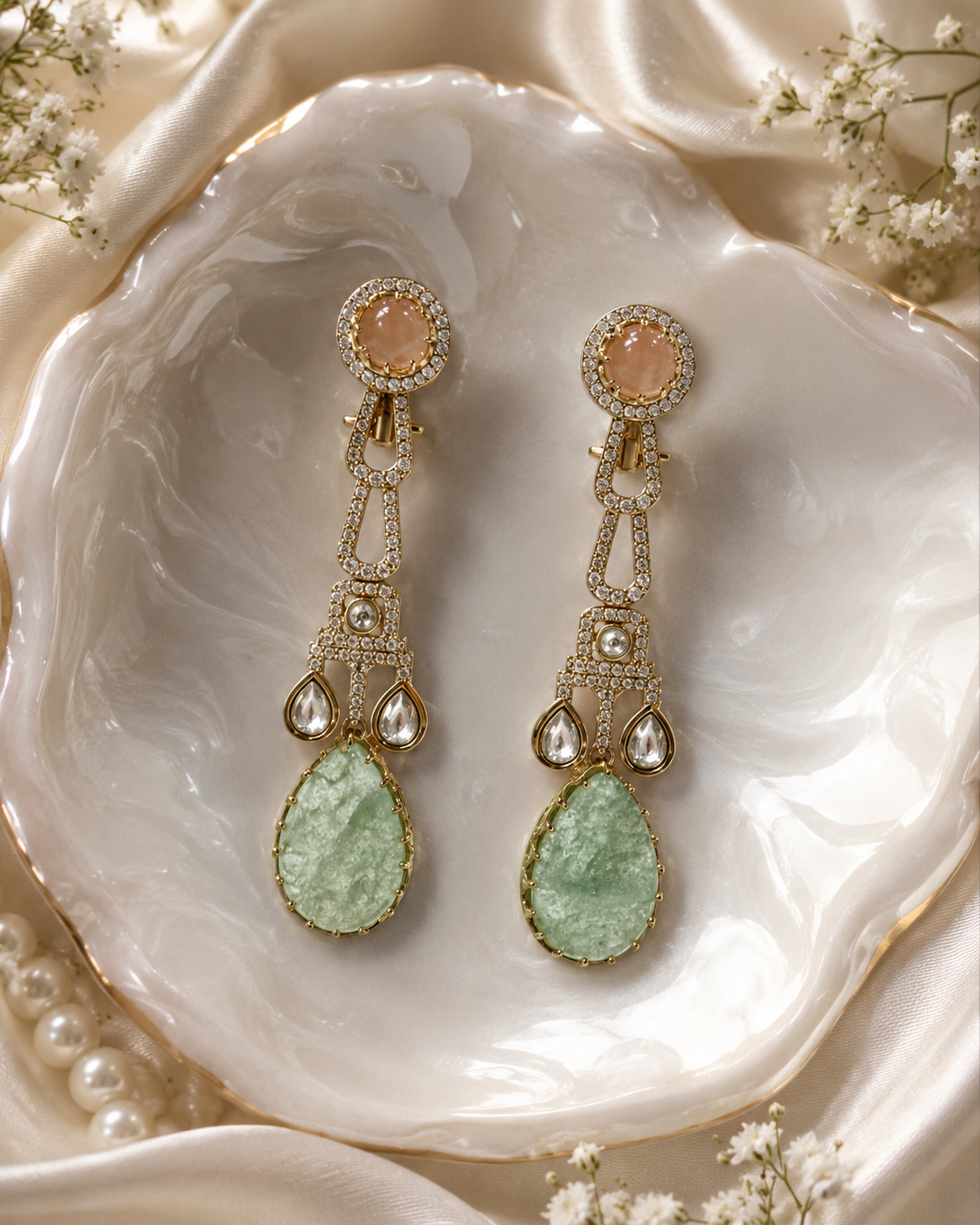Mint Green Teardrop Designer Earrings(E-4) - Image 4