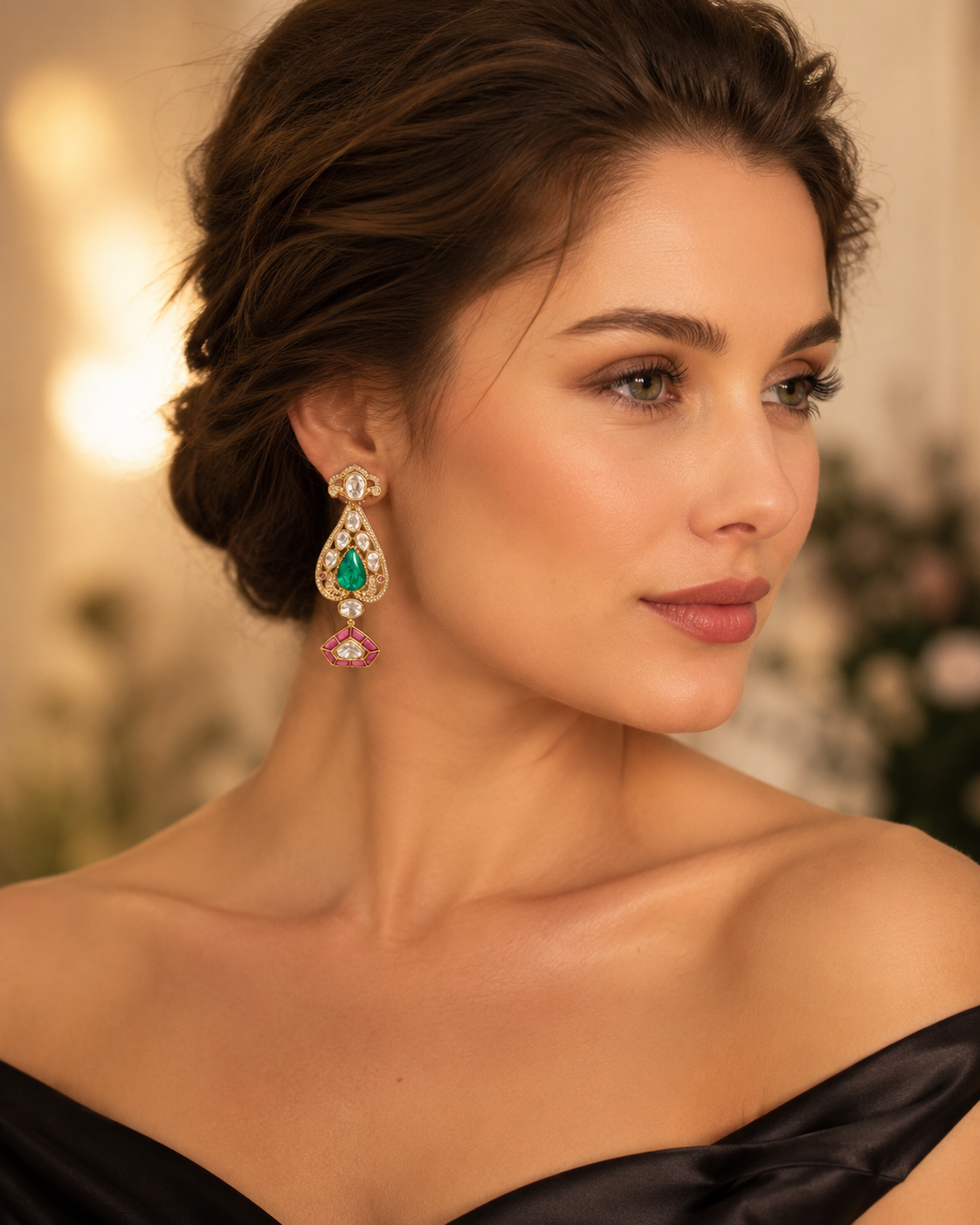 Green Stone Designer Drop Earrings(E-5)