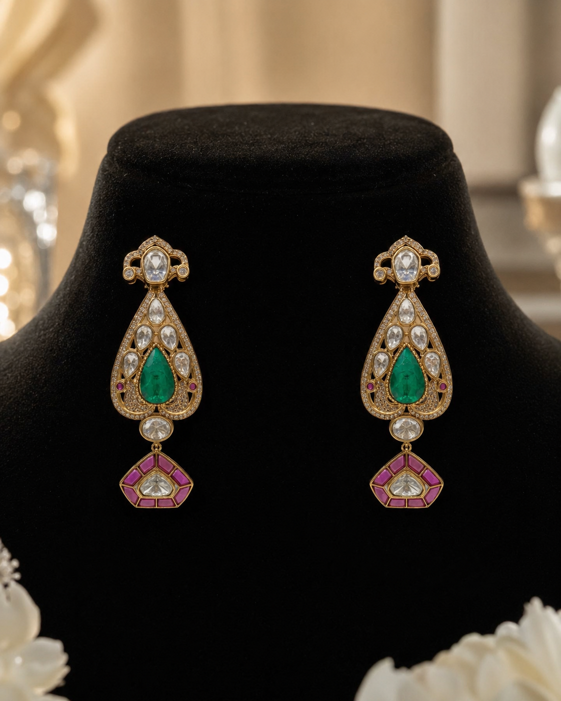 Green Stone Designer Drop Earrings(E-5) - Image 3