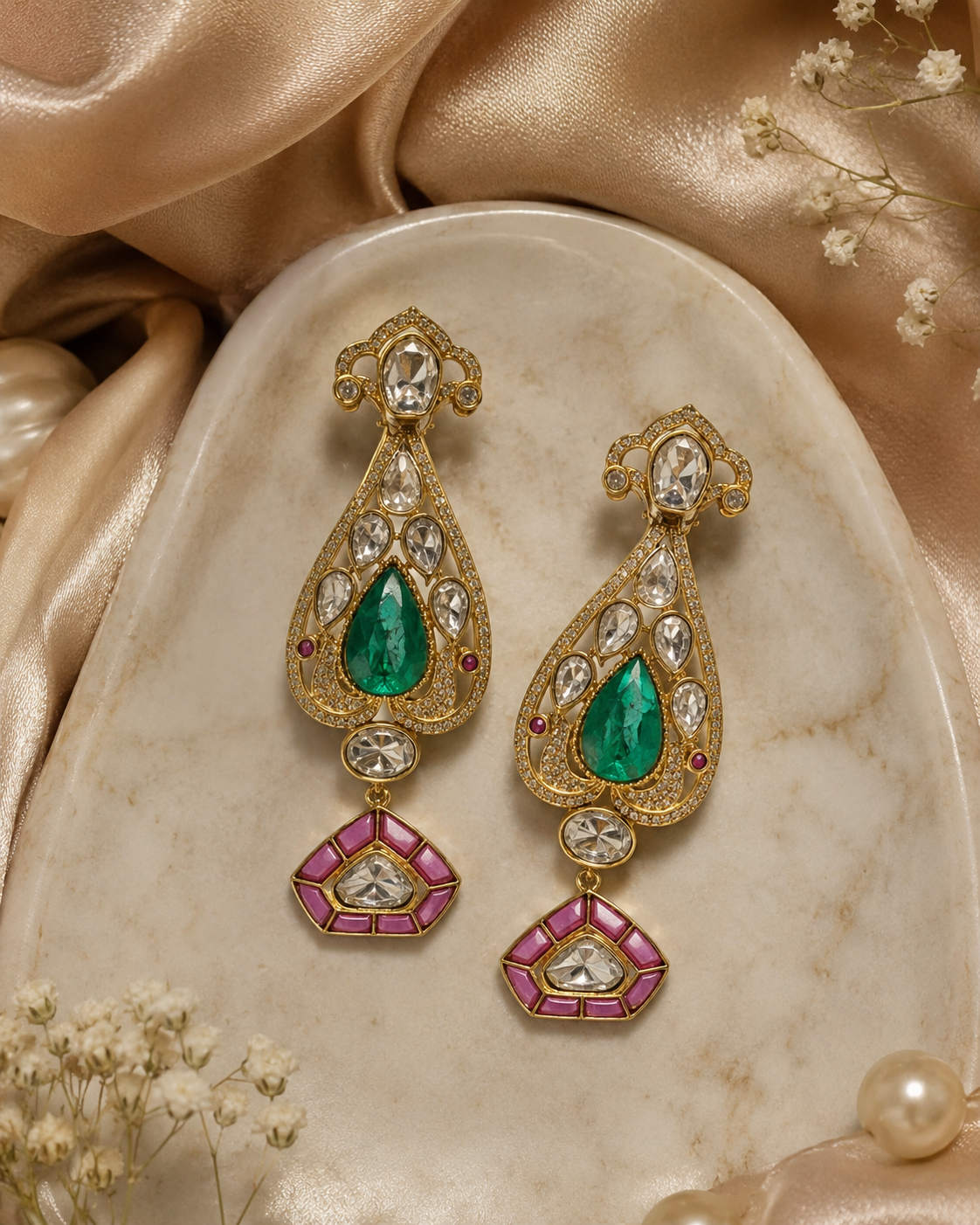 Green Stone Designer Drop Earrings(E-5) - Image 4