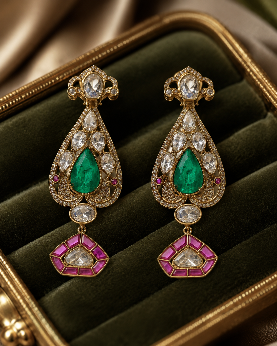 Green Stone Designer Drop Earrings(E-5) - Image 5