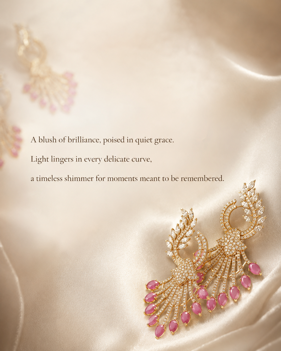 Pink Stone Peacock Chandbali Earrings(E-6) - Image 6