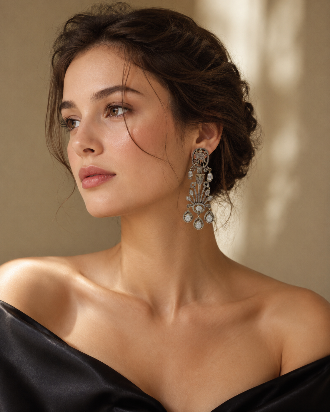 Silver White Long Chandbali Statement Earrings(E-7)