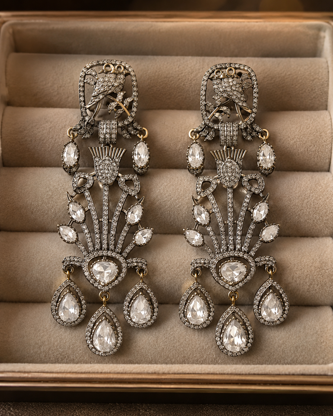 Silver White Long Chandbali Statement Earrings(E-7) - Image 5
