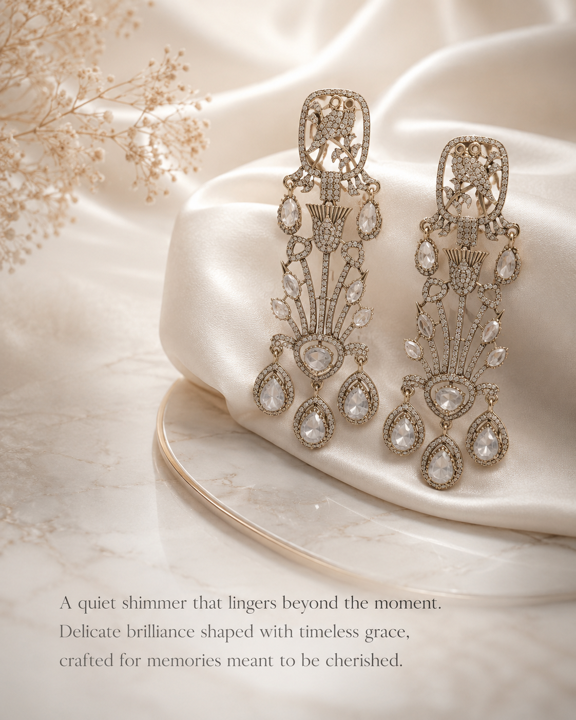 Silver White Long Chandbali Statement Earrings(E-7) - Image 6