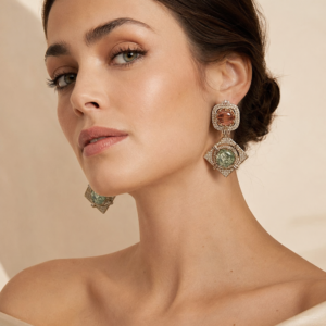 Dual Stone Geometric Statement Earrings(E-8)