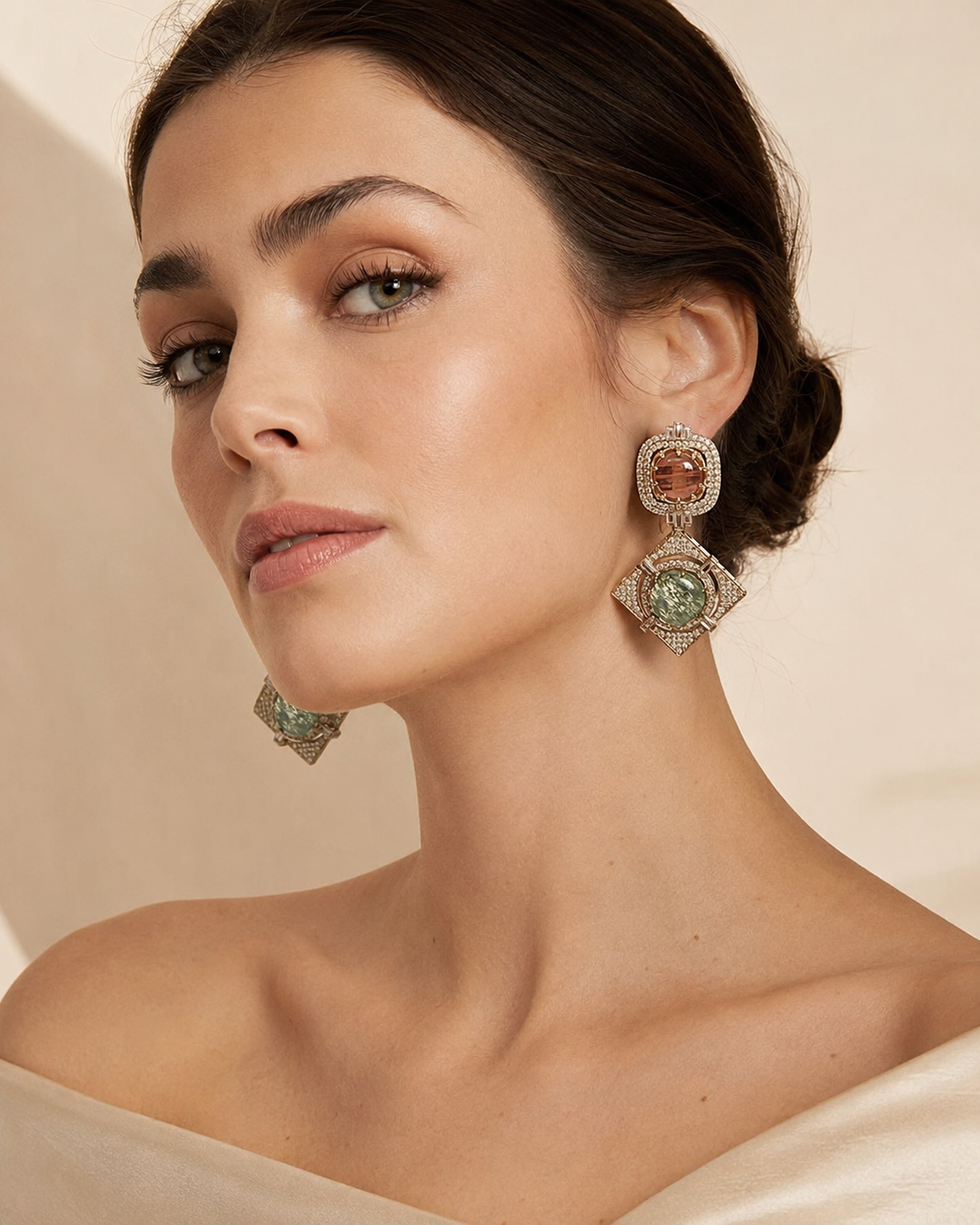 Dual Stone Geometric Statement Earrings(E-8)