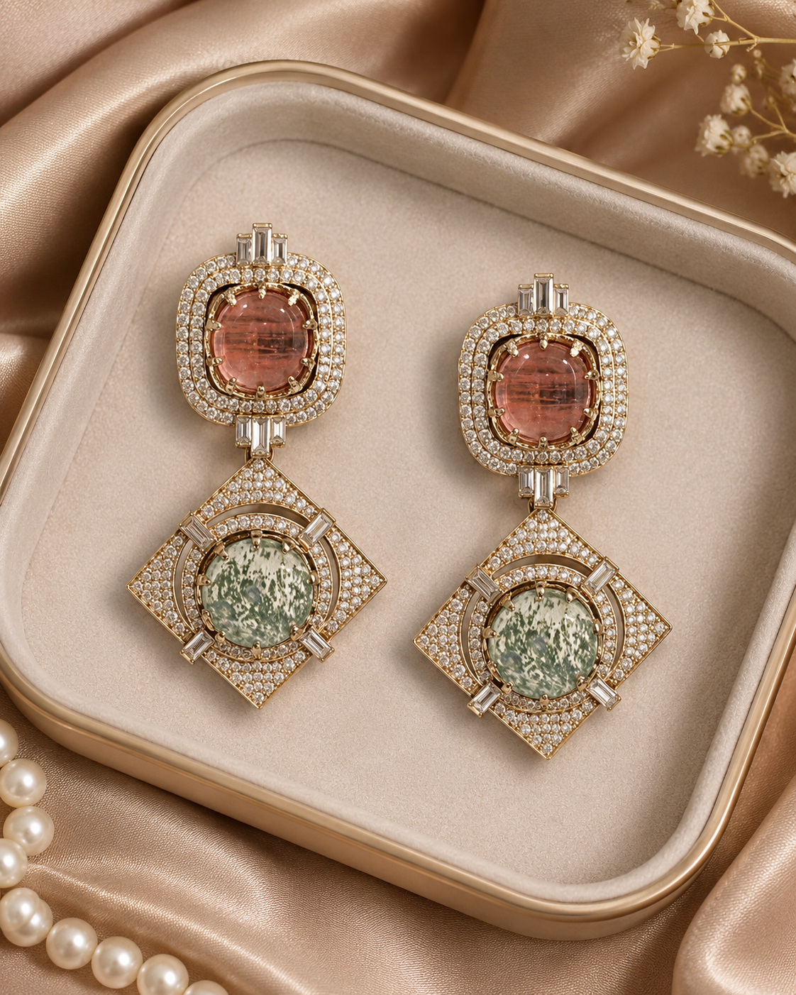 Dual Stone Geometric Statement Earrings(E-8) - Image 3