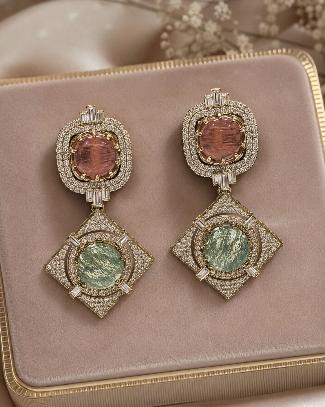 Dual Stone Geometric Statement Earrings(E-8) - Image 4