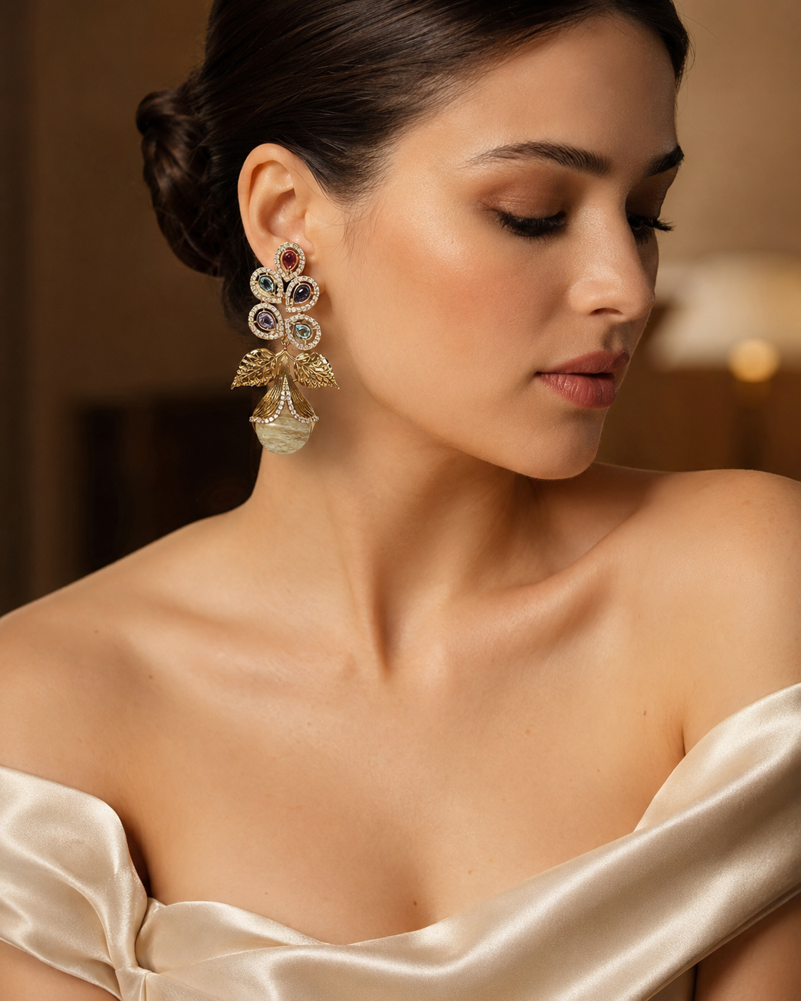 Multicolor Floral Leaf Statement Earrings(E-9)