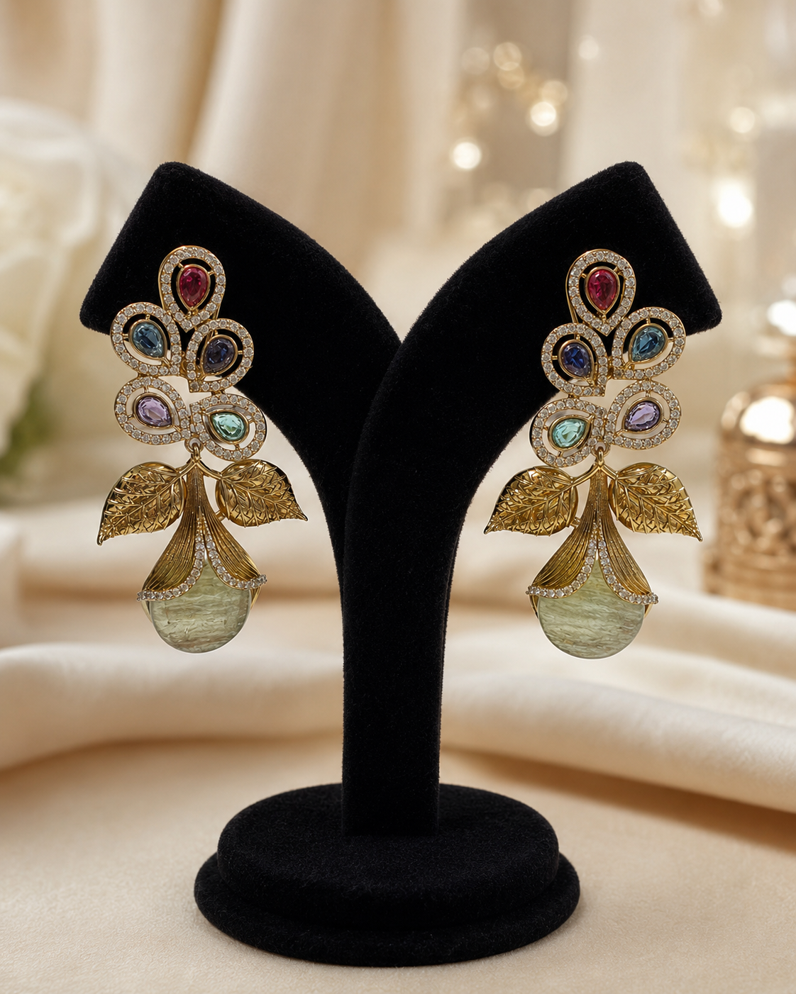 Multicolor Floral Leaf Statement Earrings(E-9) - Image 2