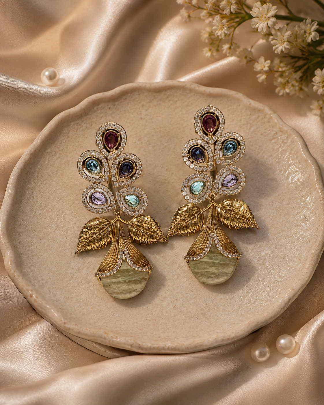 Multicolor Floral Leaf Statement Earrings(E-9) - Image 3