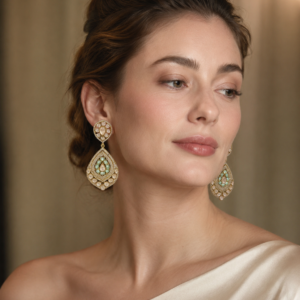 Mint Green Kundan Polki Drop Earrings(E-10)
