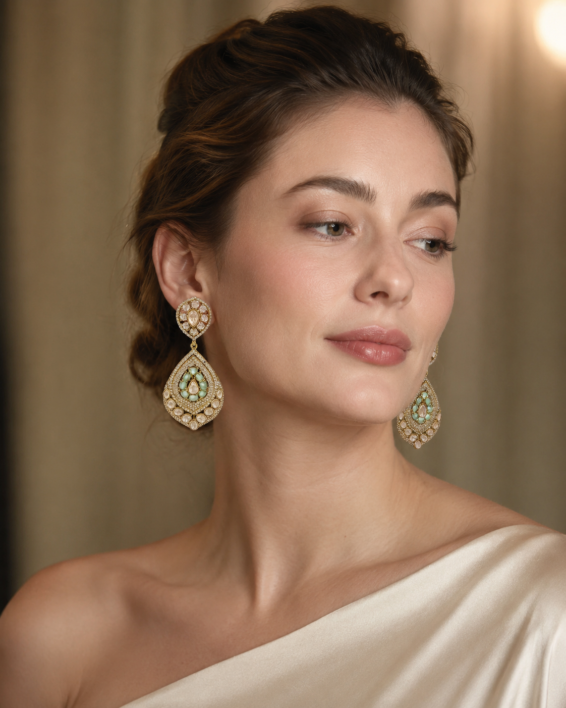 Mint Green Kundan Polki Drop Earrings(E-10)
