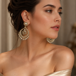 Gold Kundan Polki Chandbali Earrings(E-11)