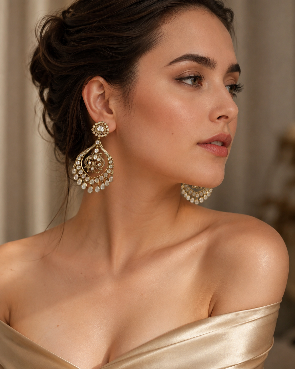 Gold Kundan Polki Chandbali Earrings(E-11)
