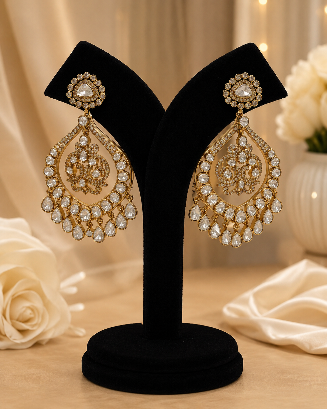 Gold Kundan Polki Chandbali Earrings(E-11) - Image 4