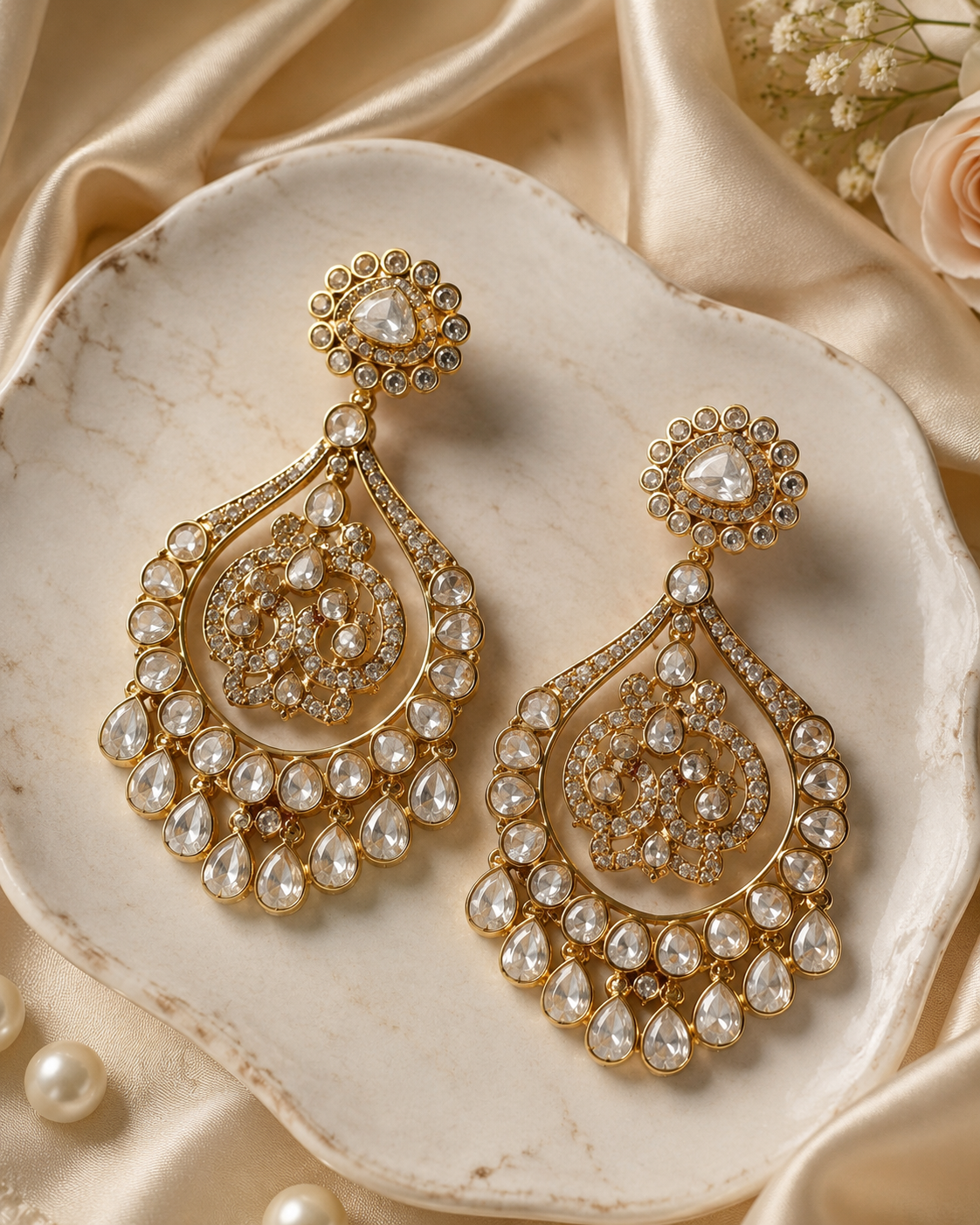 Gold Kundan Polki Chandbali Earrings(E-11) - Image 3