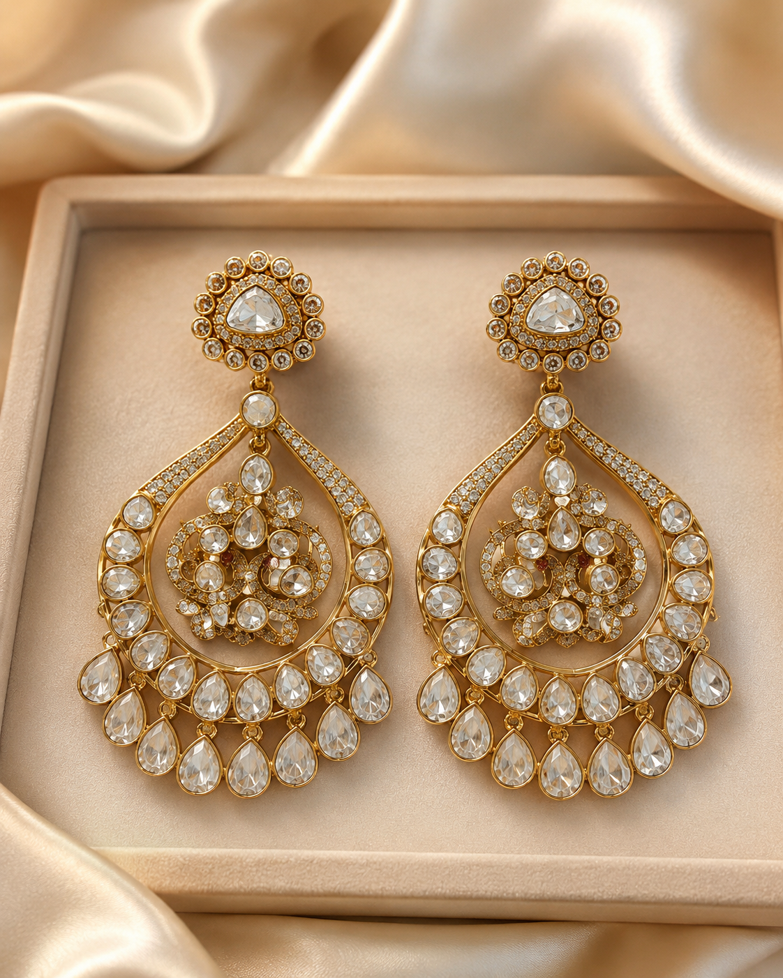 Gold Kundan Polki Chandbali Earrings(E-11) - Image 5