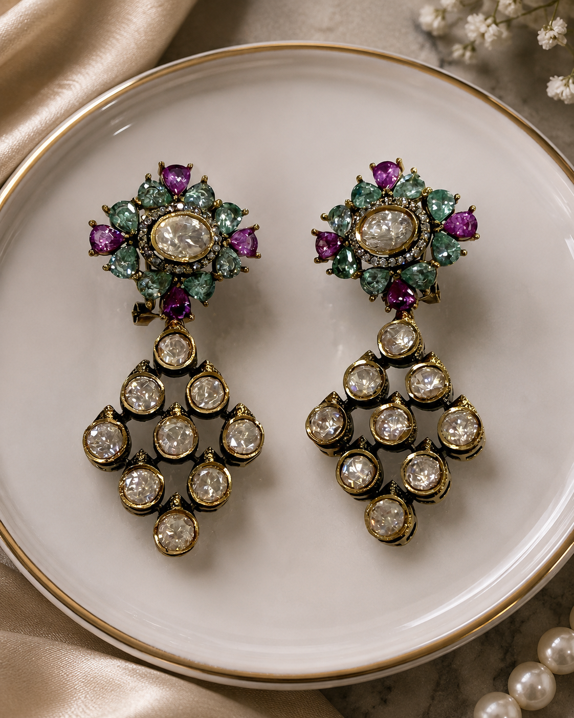 Multicolor Floral Drop Earrings(E-13) - Image 3