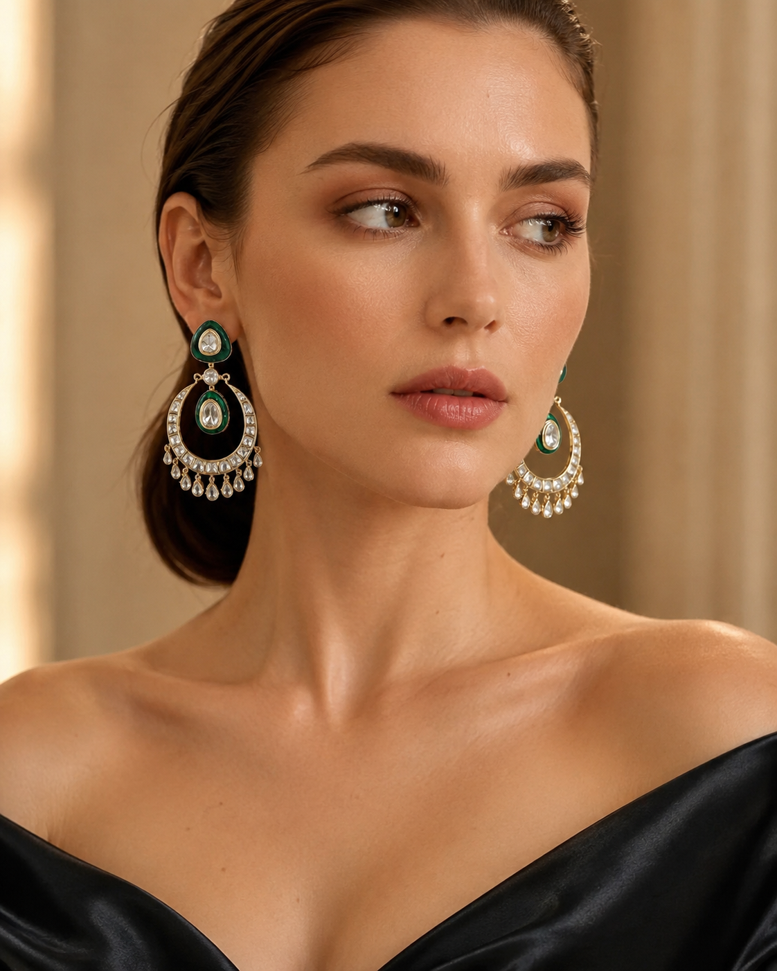 Emerald Green Chandbali Statement Earrings(E-1)