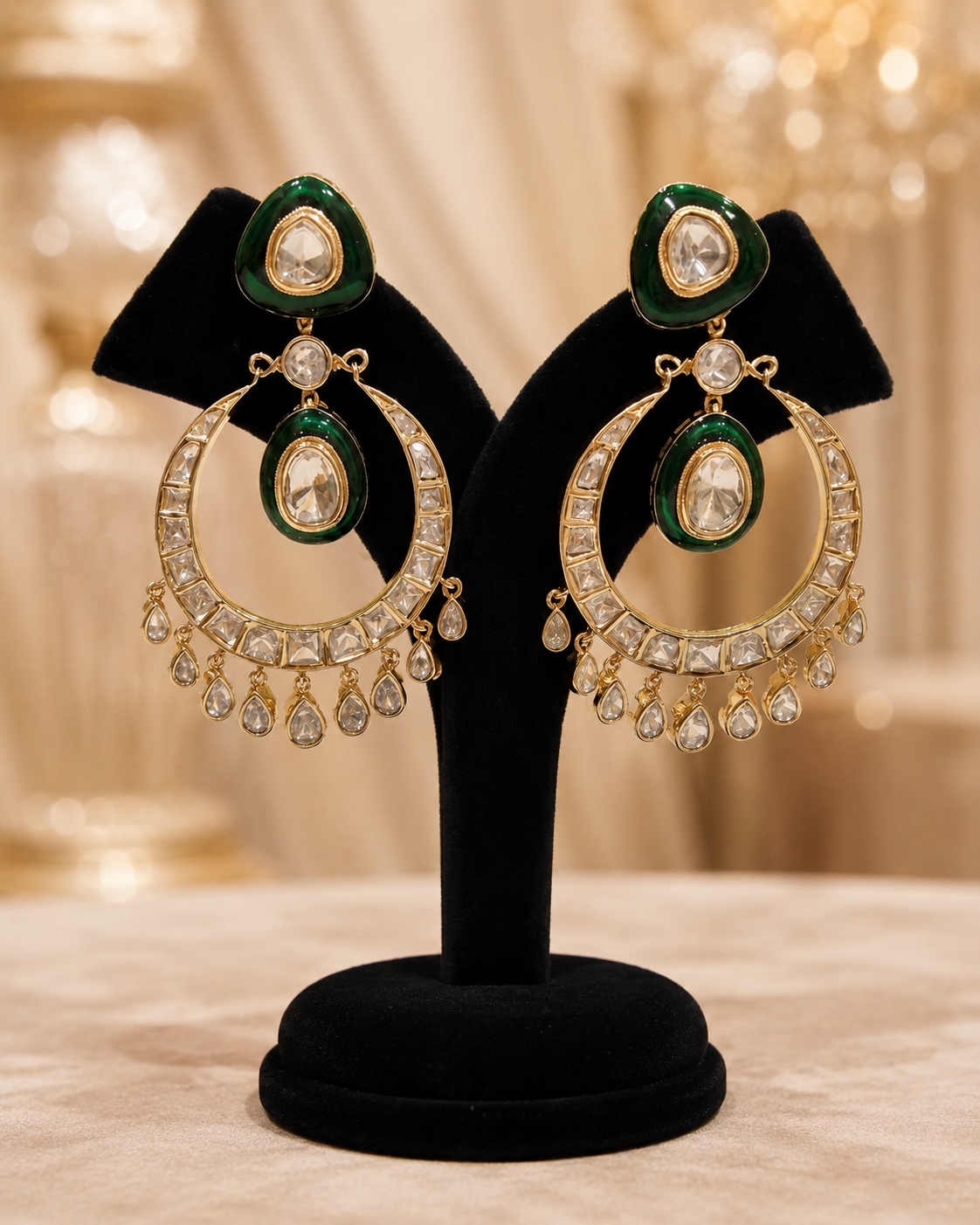 Emerald Green Chandbali Statement Earrings(E-1) - Image 3