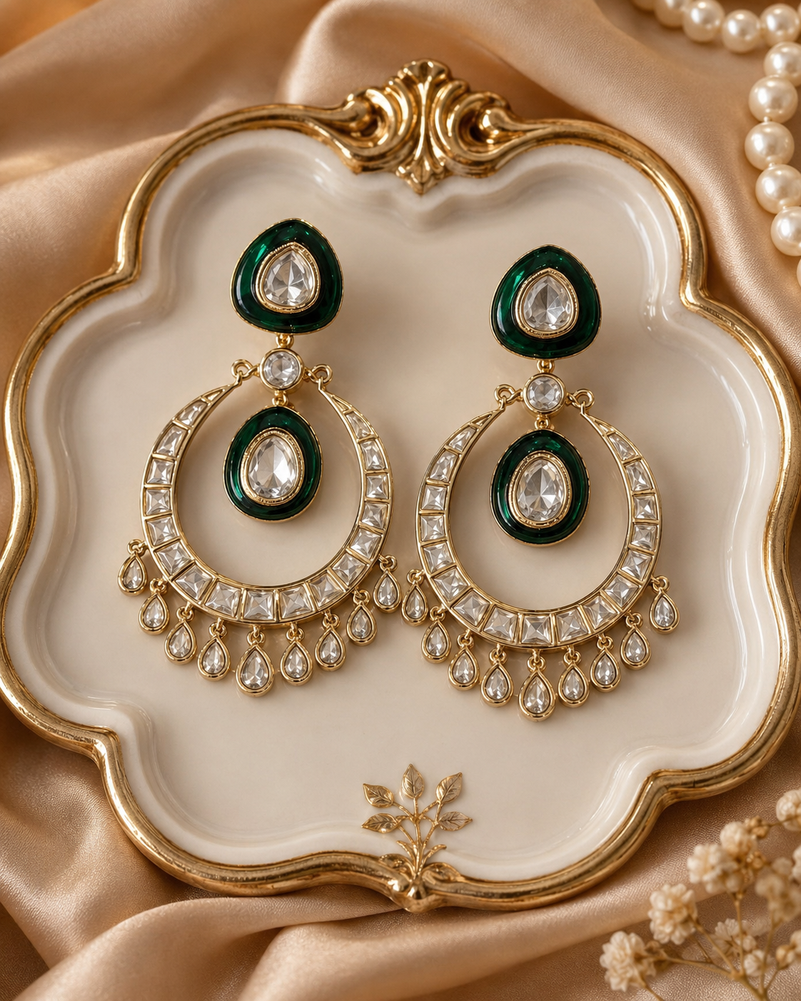 Emerald Green Chandbali Statement Earrings(E-1) - Image 4