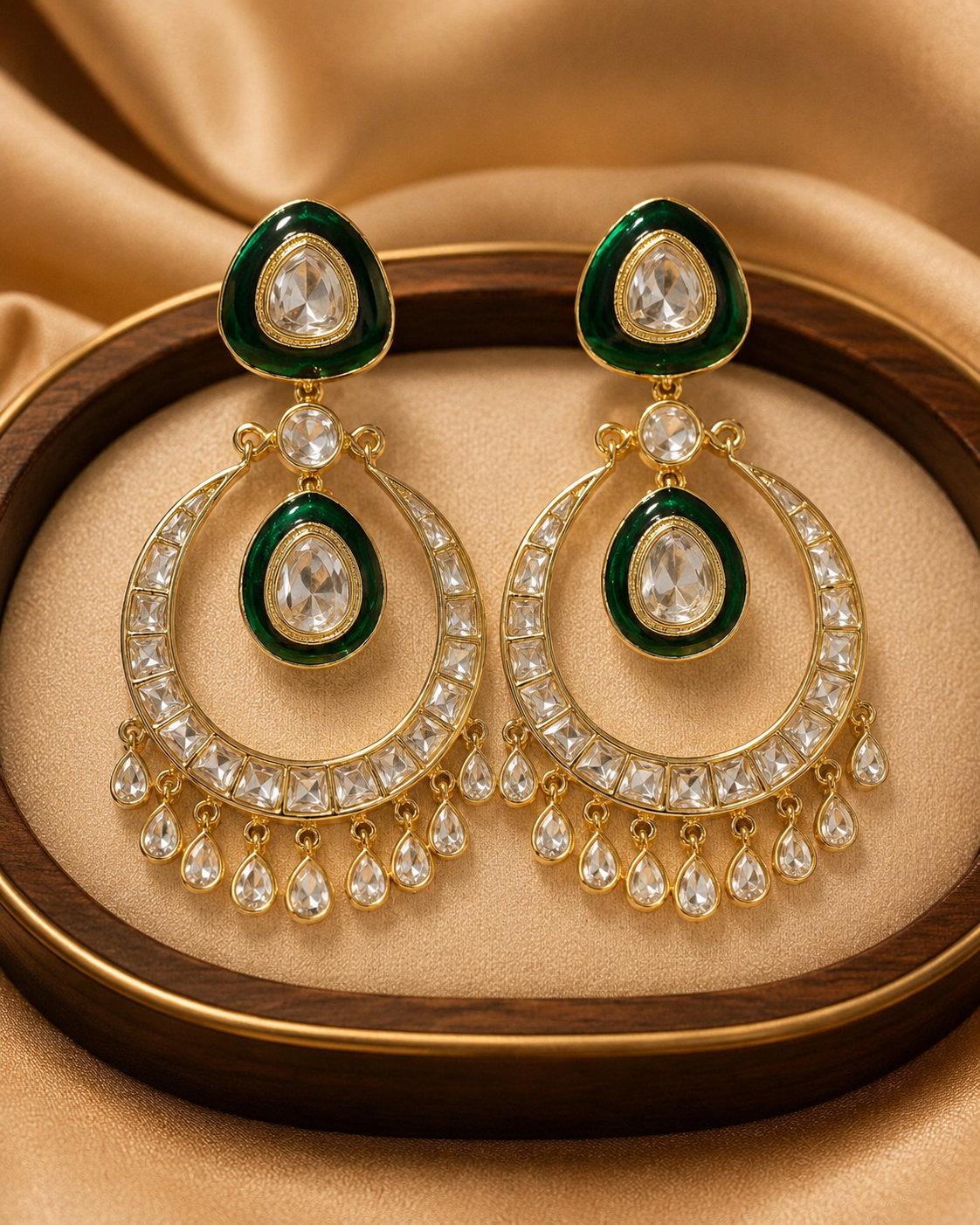 Emerald Green Chandbali Statement Earrings(E-1) - Image 5
