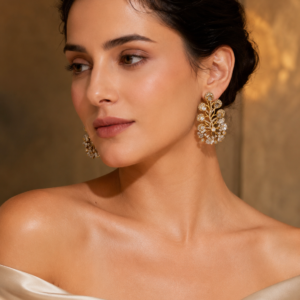 Gold Floral Crystal Statement Earrings(E-22)
