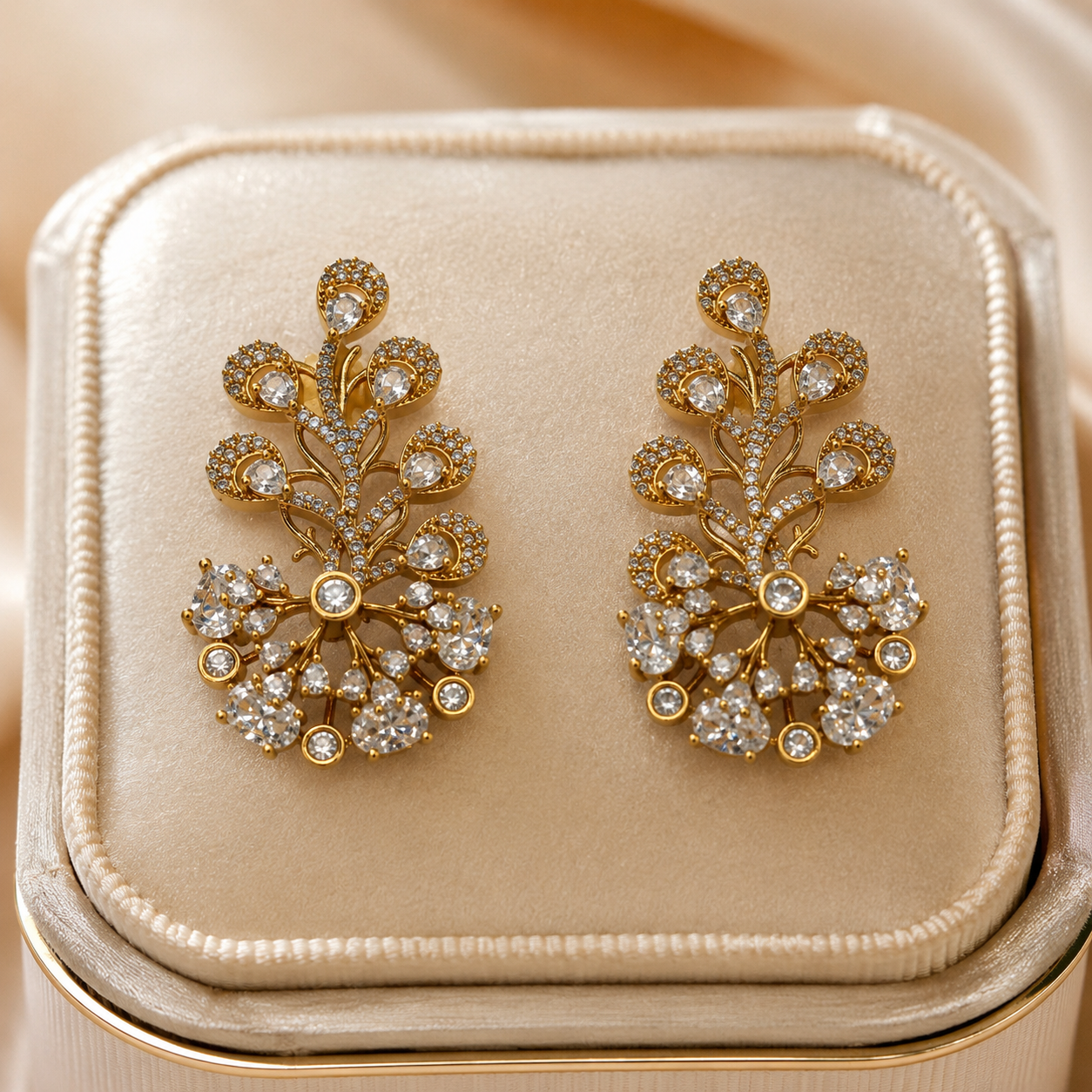 Gold Floral Crystal Statement Earrings(E-22) - Image 5