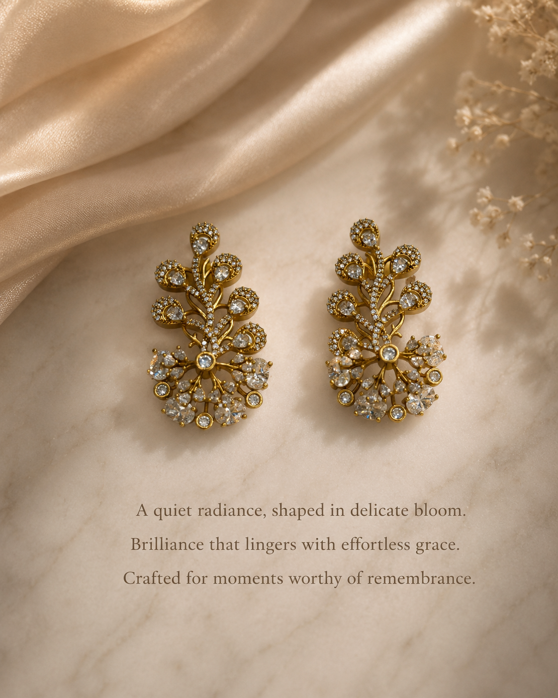 Gold Floral Crystal Statement Earrings(E-22) - Image 6