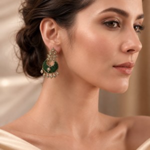Green Crescent Leaf Drop Earrings(E-23)