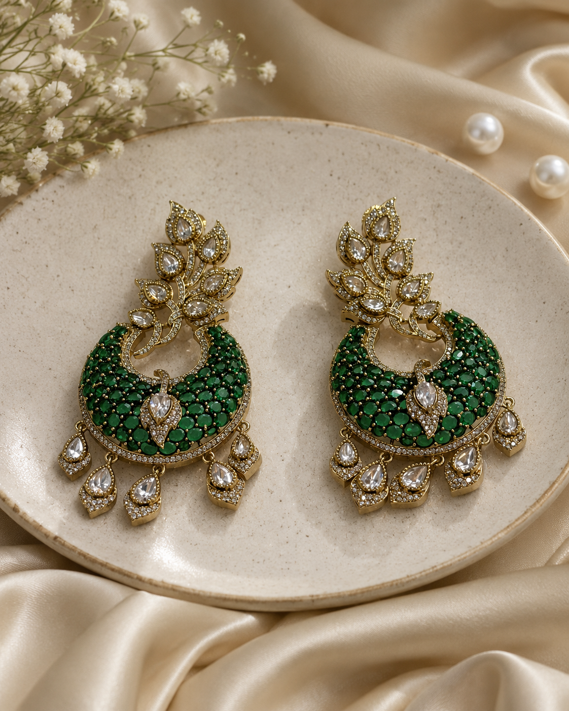 Green Crescent Leaf Drop Earrings(E-23) - Image 4