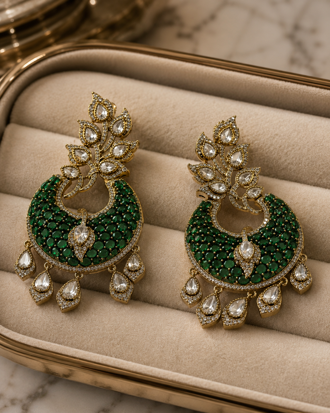 Green Crescent Leaf Drop Earrings(E-23) - Image 5