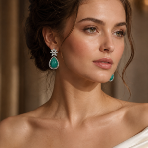 Green Teardrop Floral Earrings(E-24)