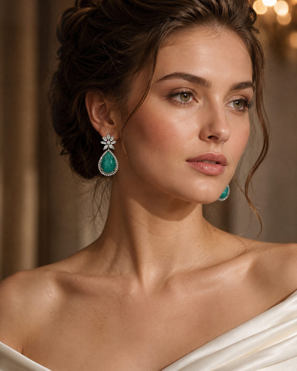 Green Teardrop Floral Earrings(E-24)