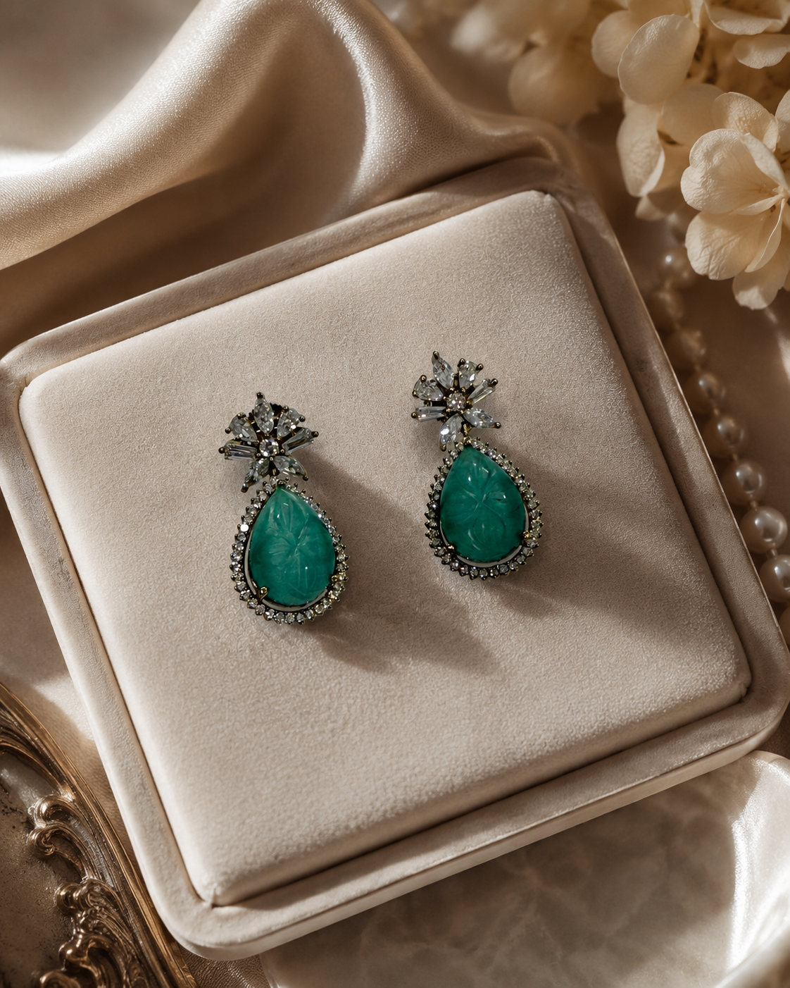 Green Teardrop Floral Earrings(E-24) - Image 5