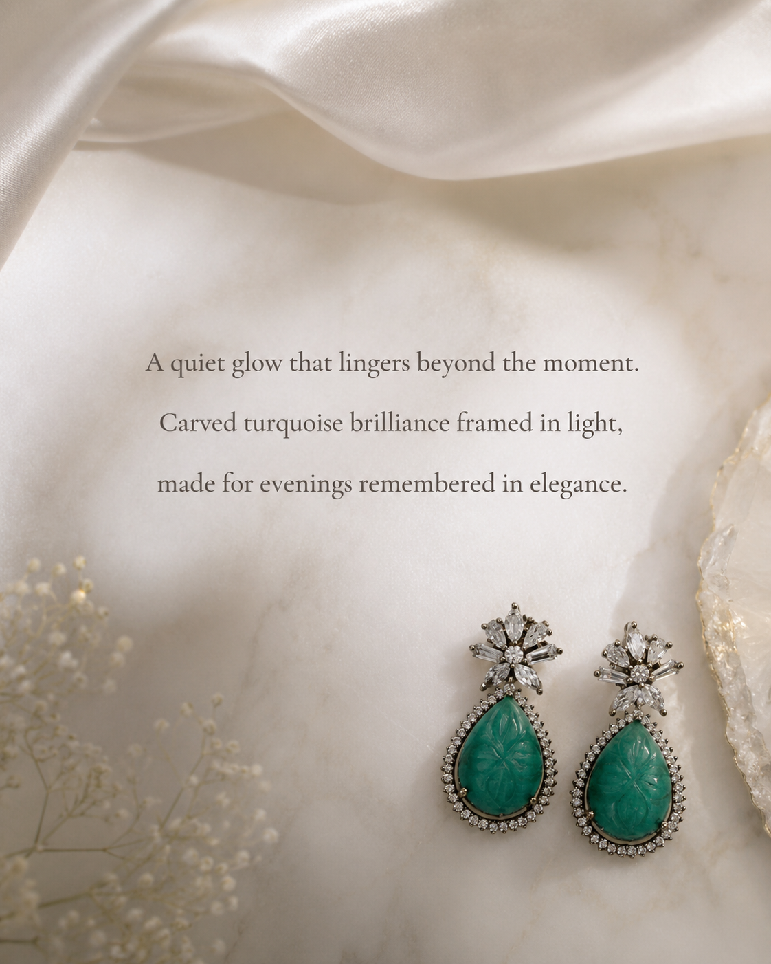 Green Teardrop Floral Earrings(E-24) - Image 6