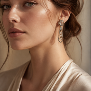 Champagne Stone Long Drop Earrings(E-27)