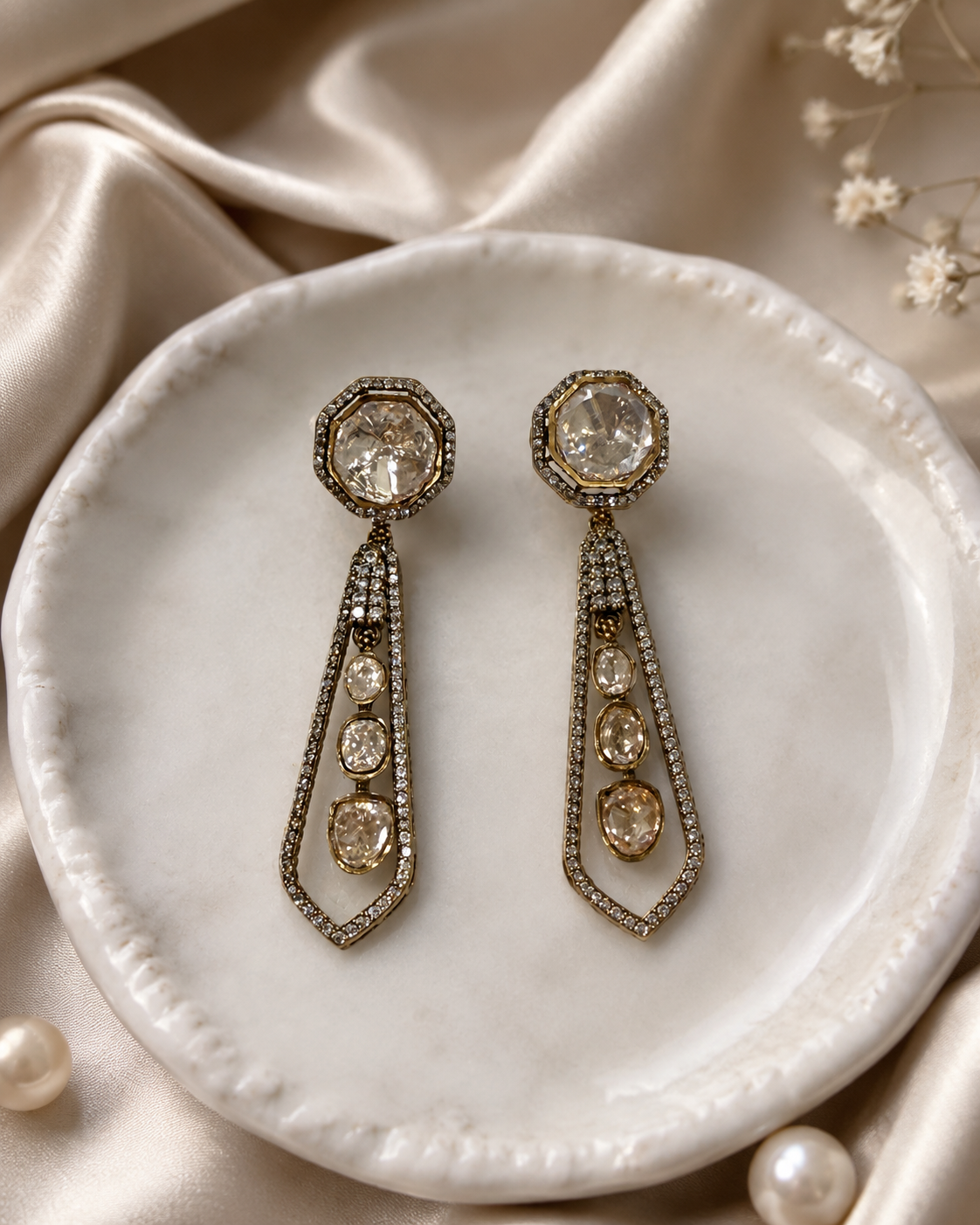 Champagne Stone Long Drop Earrings(E-27) - Image 3