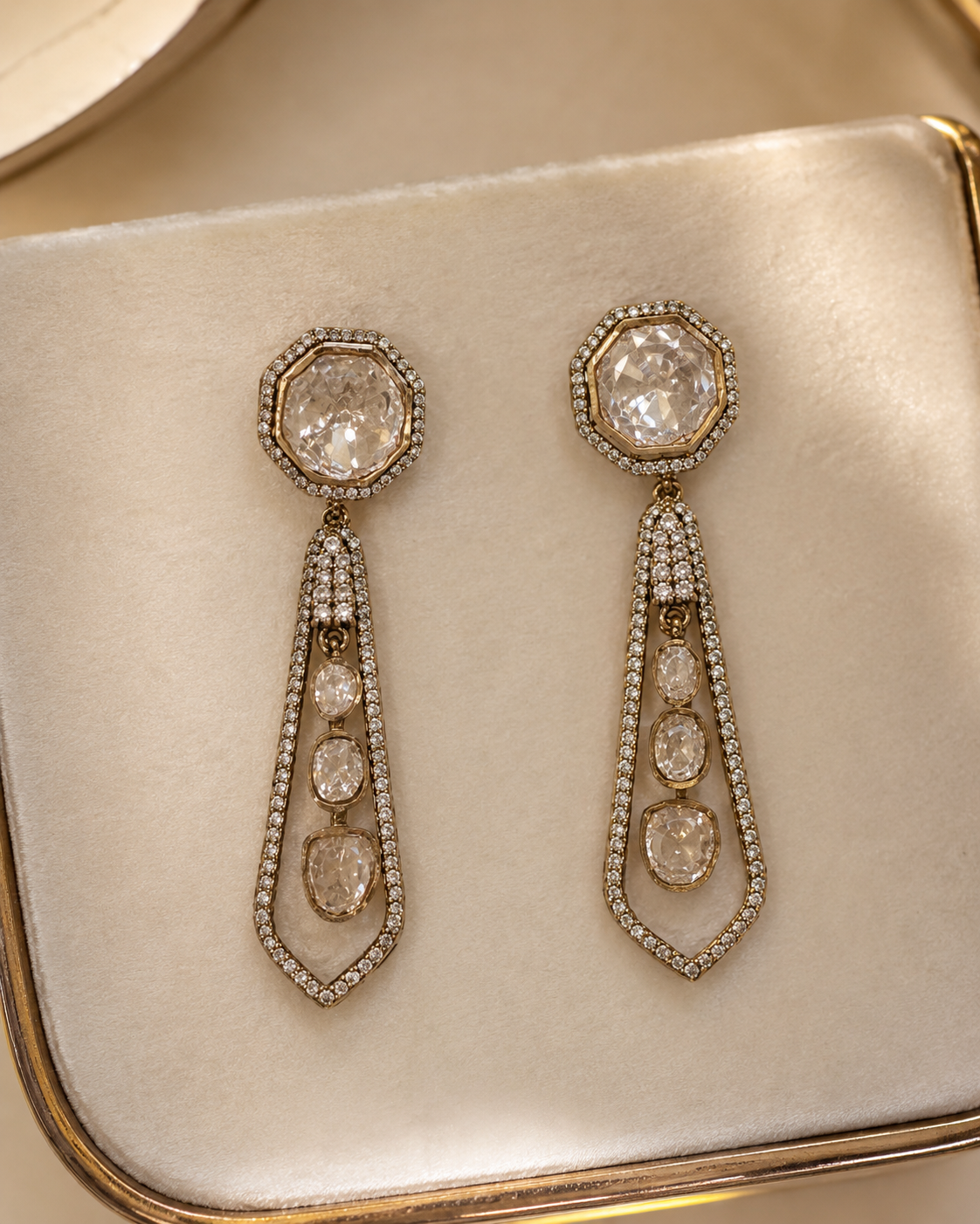 Champagne Stone Long Drop Earrings(E-27) - Image 5