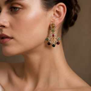 Multicolor Stone Floral Drop Earrings(E-28)