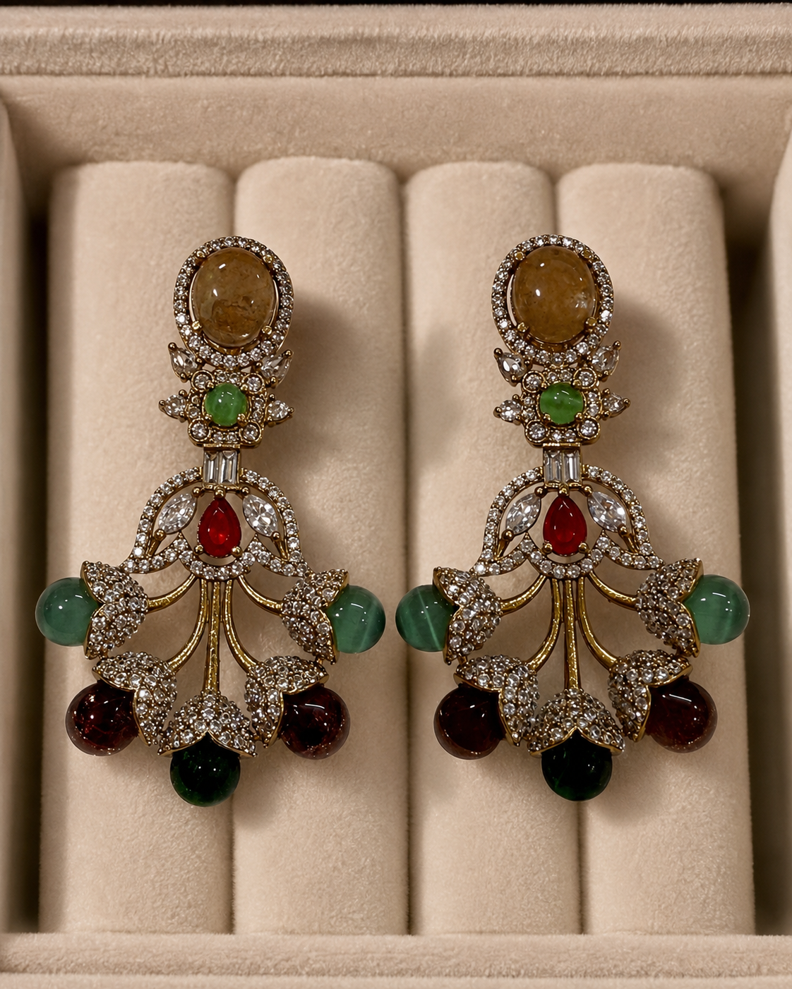 Multicolor Stone Floral Drop Earrings(E-28) - Image 4