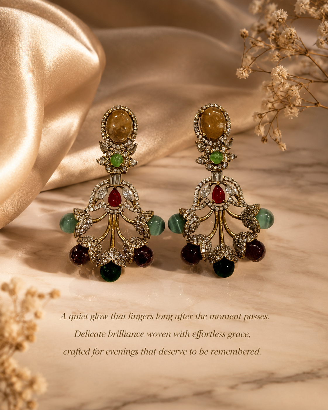 Multicolor Stone Floral Drop Earrings(E-28) - Image 6