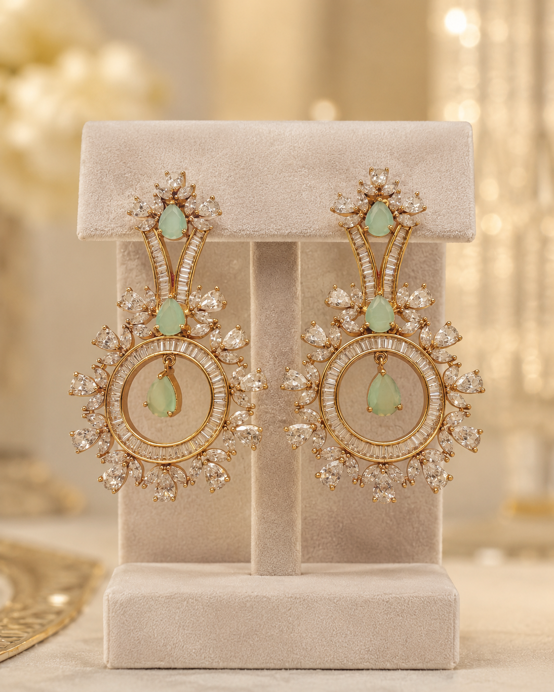 Mint Green Circular Statement Earrings(E-30) - Image 3
