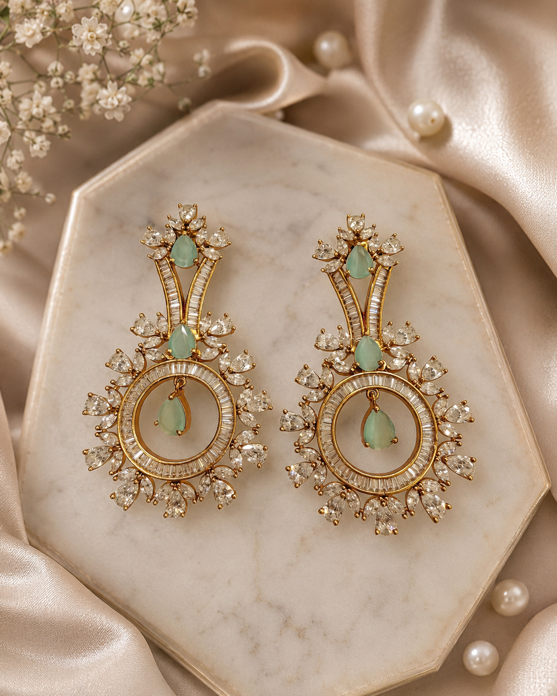 Mint Green Circular Statement Earrings(E-30) - Image 4