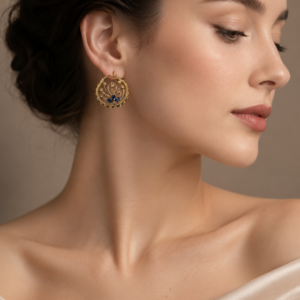 Blue Stone Gold Hoop Earrings(E-31)